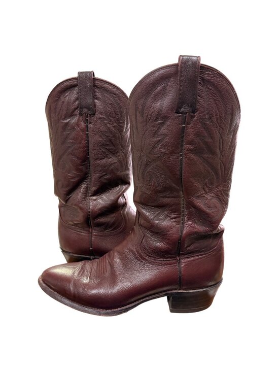 Vintage Dan Post Black Cherry Leather Cowboy Boots Sz 9 D Men’s Western Made USA main image 5